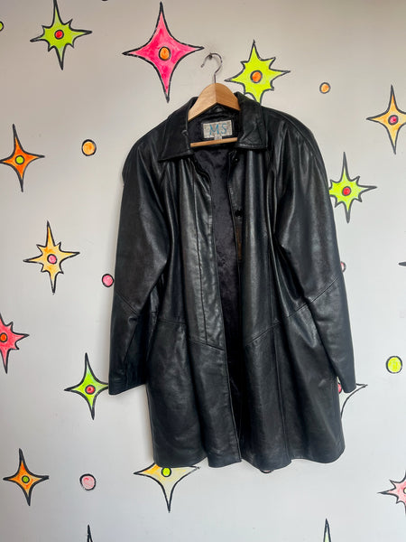 Vintage 80s 90s Black Leather Trench Coat – Goth Grunge Matrix Style – Size M