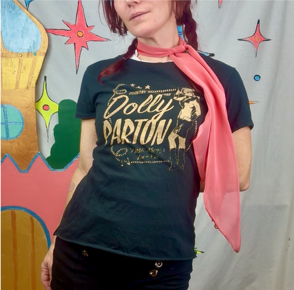 Vintage Dolly Parton Baby Tee | Black Gold Country Queen Graphic T-Shirt SM