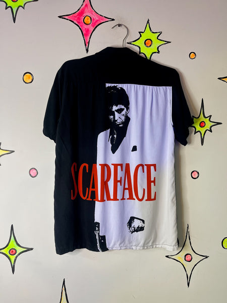 Scarface Tony Montana Graphic Button-Up Black & White Cult Film Shirt | Men’s S