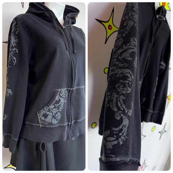 Vintage Y2K Black Mall Goth Grunge Hoodie | Fairy Tattoo Affliction-Style S/M