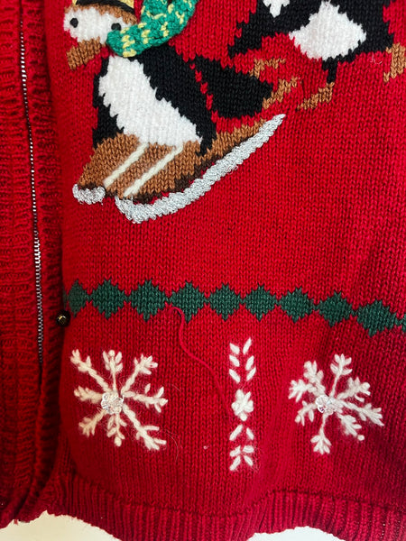 Vintage Christmas Vest Ugly Tacky Holiday Skiing Penguins X Mas Party Sweater XL
