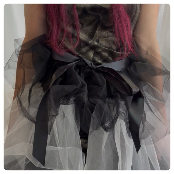 Y2K Black & White Tulle Petticoat Tutu Skirt | Fairy Grunge Goth Cupcake Skirt
