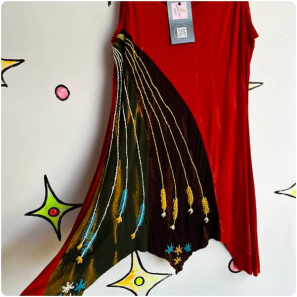 90s Y2K Cherry Red Butterfly Mini Dress Embellished Boho Fairy Grunge Artwear XL
