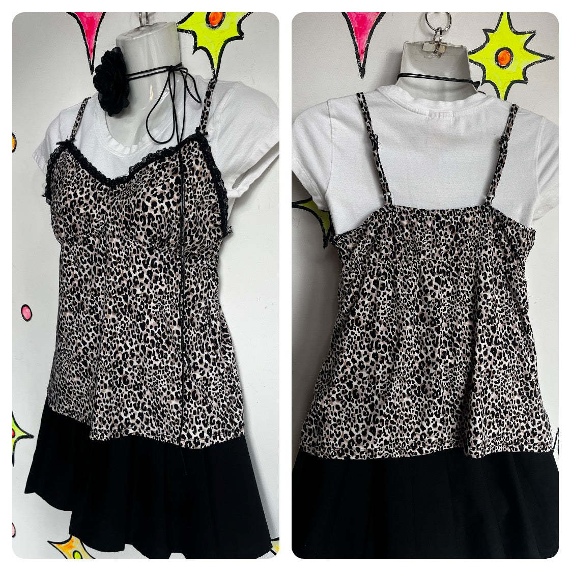 Vintage 90s Y2K | Leopard Print Lace Goth Coquette Fairy Grunge Camisole Top | M