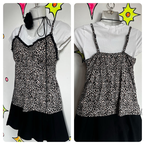 Vintage 90s Y2K | Leopard Print Lace Goth Coquette Fairy Grunge Camisole Top | M