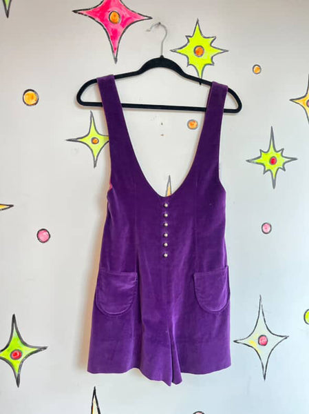 Vintage 1960s | Purple Velvet Groovy GoGo Mod Romper Mini Playsuit | Size S