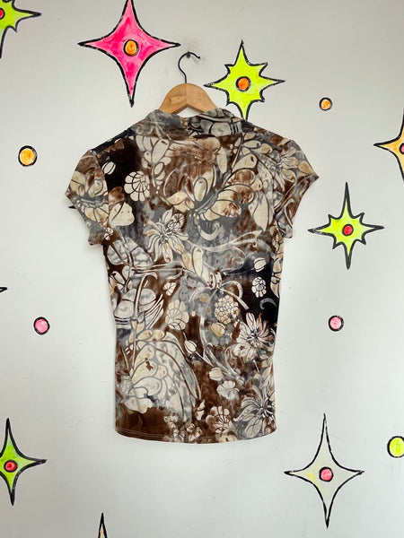90s Y2K Abstract Art Print Twist Front Top Fairy Grunge Whimsy Goth Stretch - M