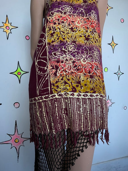 Hawaiian Summer Fringe Mini Dress Boho Grunge Tie Dye Western Cotton Festival ML