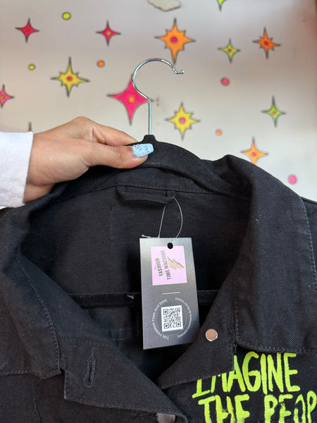 Hot Topic Mona Lisa Denim Jacket Cyber Goth Oversized Black Jean Jacket XXL