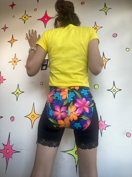 90s Catalina Hawaiian Bikini Bottoms High Cut Floral Swimsuit Y2K Beachwear M
