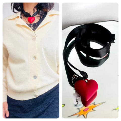 Y2K Fairy Grunge Whimsy Goth Red Heart Choker Necklace – Black Satin Ribbon