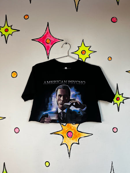 Y2K Cut Off Cropped American Psycho Graphic Tee - Cult Film Horror Shirt - Small