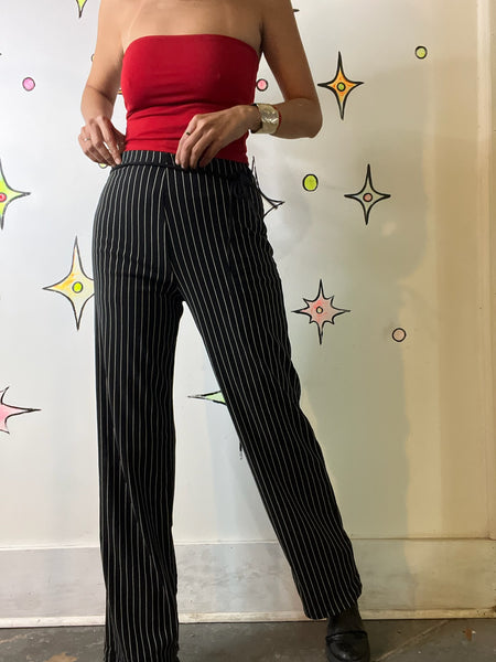 Vintage 90s Y2K Black Fairy Grunge Mall Goth Pinstripe Stretch Flares Pants SM