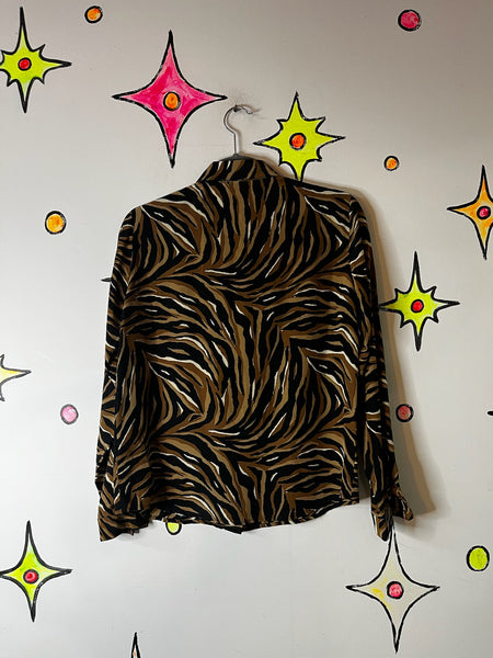 90s Liz Claiborne Silk Animal Print Tiger Stripe Long Sleeve Glam Blouse - Small