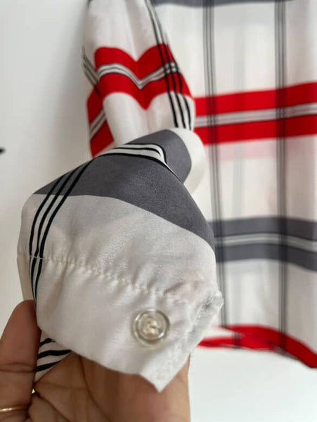 Vintage 70s 80s White & Red Plaid Secretary Blouse - Retro Statement Top - S M