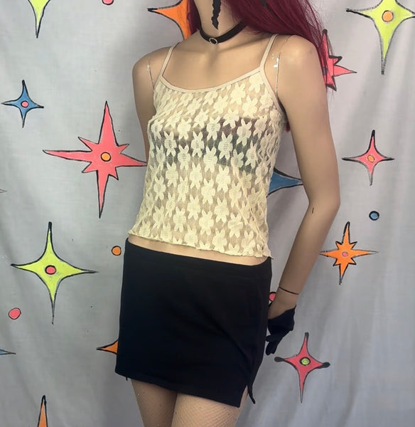 90s Lace Camisole Off White Daisy Print Coquette Fairy Grunge Y2K Top