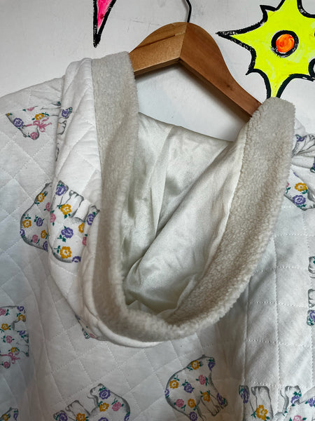 Vintage 80s Pastel QuiltedLounge Babydoll Nighty Robe Hooded Cozy Housecoat ML