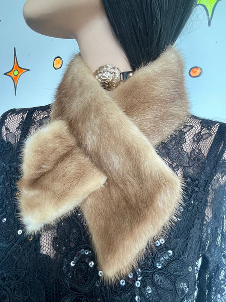 Vintage Mink Fur Scarf Old Hollywood Glam Luxe Winter Wrap Boho Chic Stole