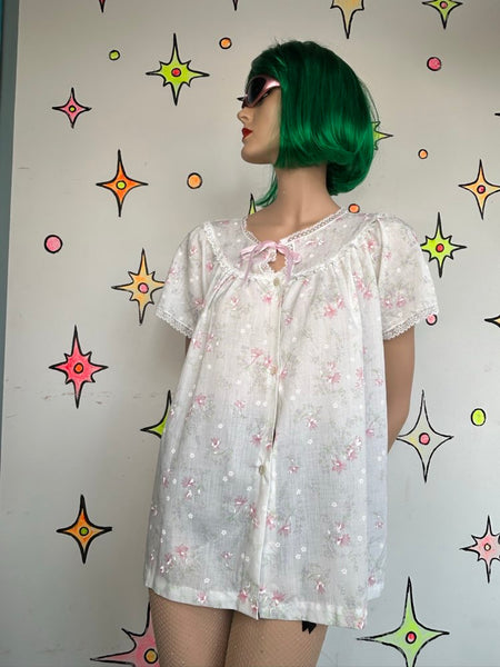 Vintage Vanity Fair Lace Babydoll Blouse Coquette Nighty Pastel Softgirl L/XL