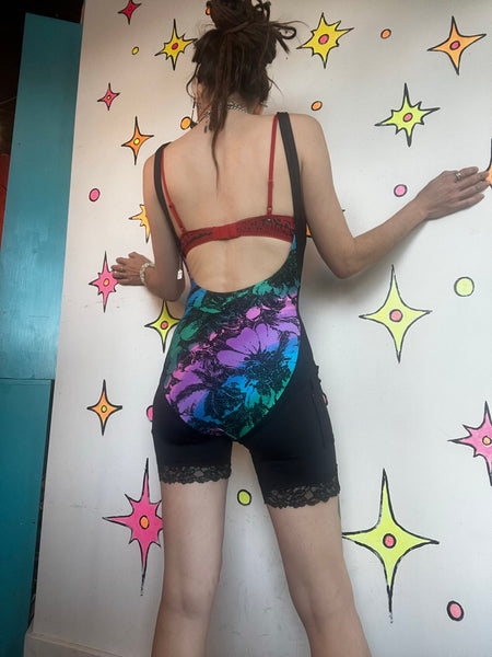 80s 90s Catalina Swimsuit Retro Cutout One Piece High Cut Vintage Swimwear ML