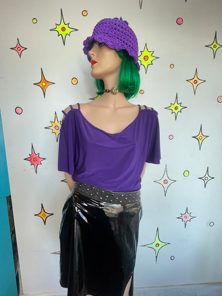 Purple Y2K Off The Shoulder Top Indie Sleaze Glam Stretchy Tunic Top XL
