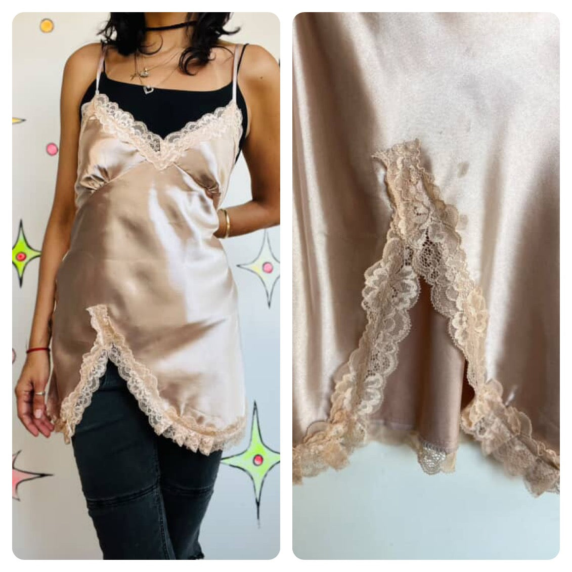 Vintage 90s Y2K Blush Pink Satin Lace Fairy Grunge Princess Mini Slip Dress M