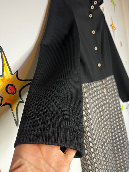Vintage 60s 70s | Black & Brown Mod GoGo Geometric Turtleneck Mini Dress | M