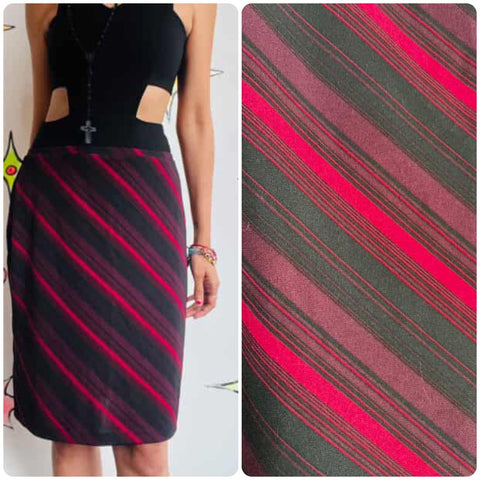 Vintage EXPRESS Slinky Red & Black Diagonal Stripe A-Line Skirt | 90s Y2K | M