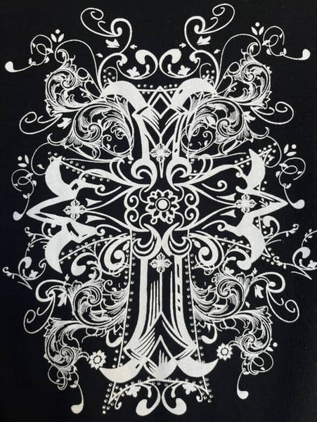 Vintage Y2K | Goth Grunge Fairy Tattoo Print Cross Baby Tee T Shirt | Small