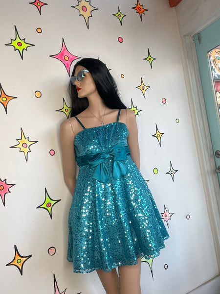 Blue Sequin Party Dress Kawaii Princess Cupcake Fit & Flare Tutu Twirl Dress XS