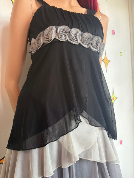 Y2K Fairy Grunge Babydoll Dress | Whimsy Goth Tiered Ruffle Mini S