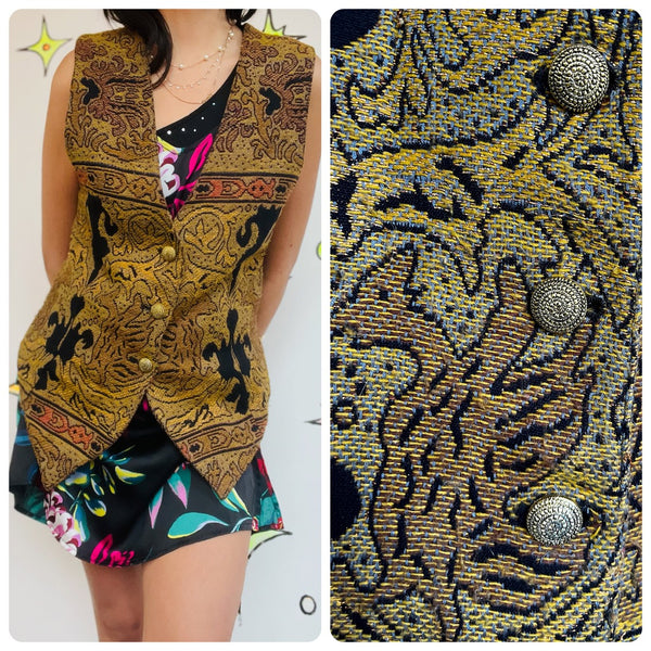 Vintage 90s Brocade Steampunk Fairy Grunge Tapestry Vest - M