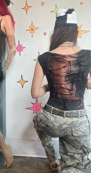 Thrashed Tie Dye Bodysuit Earth Tone Grunge Fairy Grunge Festival Bodysuit S