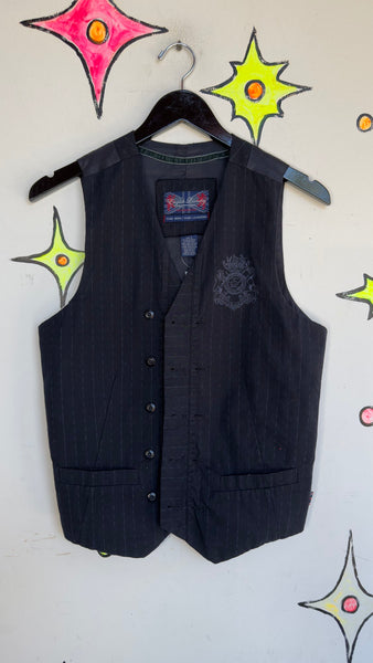 Y2K Tattoo Print Pinstripe Vest Goth Dark Academia Indie Sleaze Button Up – S
