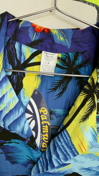 Blue Hawaiian Aloha Shirt Vintage Tiki Party Button Up Tropical Shirt SM
