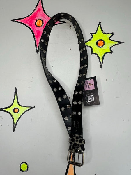 Y2K Faux Leopard Grommet Belt Double Prong Glam Grunge McBling M