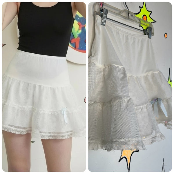 Crinoline Petticoat Skirt – Lace Bow Lolita Coquette Rococo Kawaii Babydoll XS