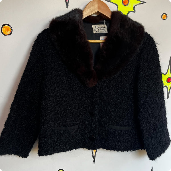 Vintage 40s 50s | Persian Lambswool Fur Coat with Mink Collar