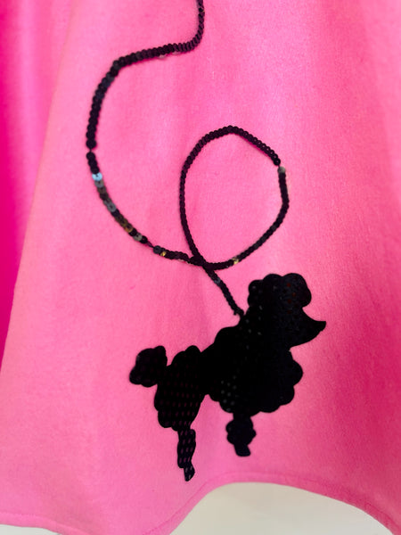 Vintage 50s Style Retro Pink Felt Poodle Skirt | Full Circle Swing Skirt | S