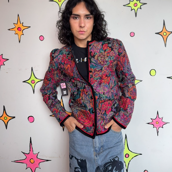 Jewel Tone Brocade Floral Tapestry Blazer 80s 90s Steampunk Fairy Grunge SM