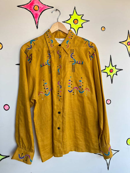 Vintage 80s 90s - Artisan Abstract Geometric Blouse by Gary Fabrikant - Size 8