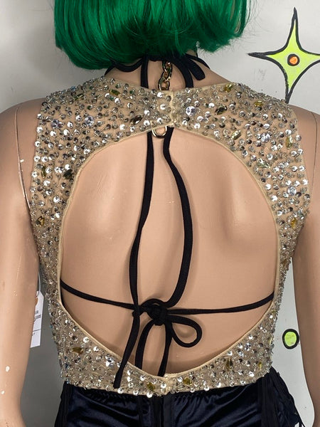 Nude Bling Rhinestone Crystal Gem Top Glam Party Layering Piece M