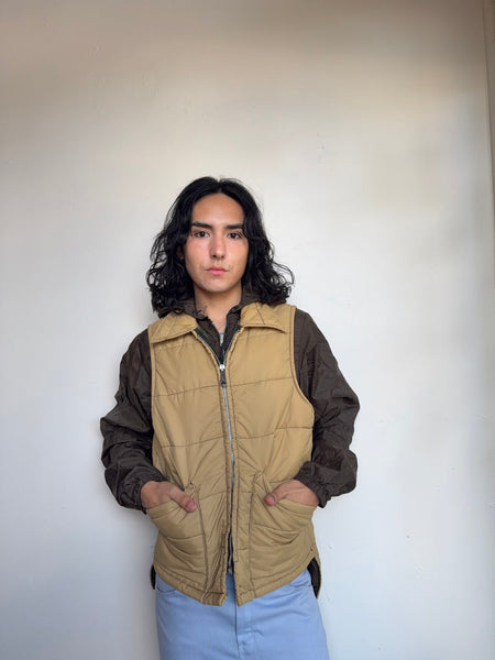 70s 80s Retro Montgomery Ward Brown Nylon Puffer Vest Gorpcore Utility ML