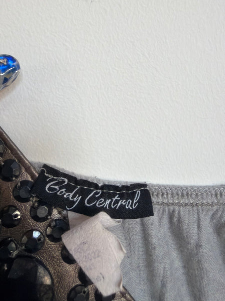 Y2K Silver Embellished Tank Top | McBling Fairy Grunge Glam Stretch Cami M