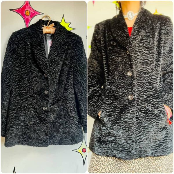 Vintage 90s Vegan Lamb Faux Fur Coat – Style Co. – Soft Textured Grunge Glam – M