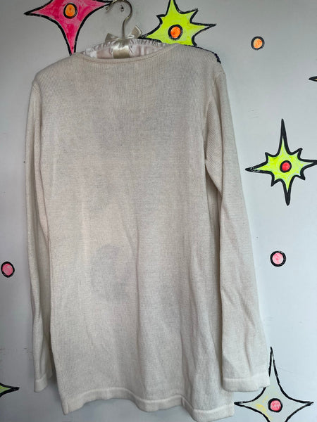 80s Pop Art Sweater Avant Garde Beaded Wearable Art Ramie Cotton Knit S