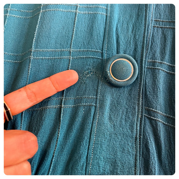 Vintage 1940s | Peacock Blue Shirtwaist Dress Fancy Buttons and Belt | M 8 / 10