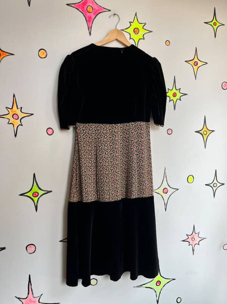 Vintage 40s Velvet Floral Print Dress | Secretary Rococo Goth, Boho Grunge | M/L