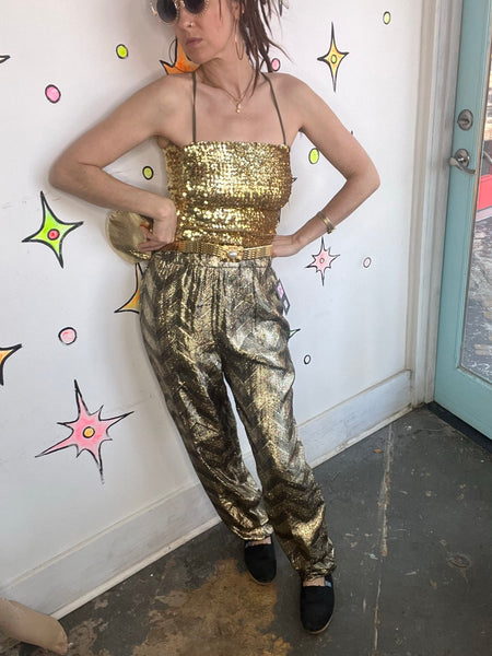 Vintage Gold Metal Stretch Belt Minimalist 80s Glam Statement Cincher
