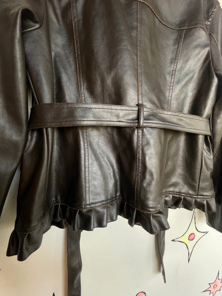 Y2K Babydoll Brown Vegan Leather Jacket – Fairy Grunge Moto Retro M/L